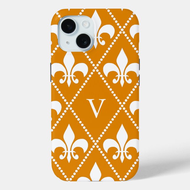 Coques Case-Mate iPhone Tangerine Fleur de Lis avec monogramme (Verso)