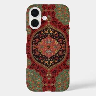 Coque Pour iPhone 16 Tapis persan vintage motif rouge vert arabesque