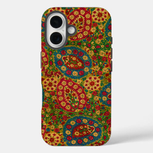 Coque Pour iPhone 16 Tapisserie florale multicolore vintage