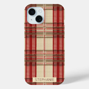 Coque Case-Mate iPhone Tartan à carreaux en tricot marron rouge Crème Coz