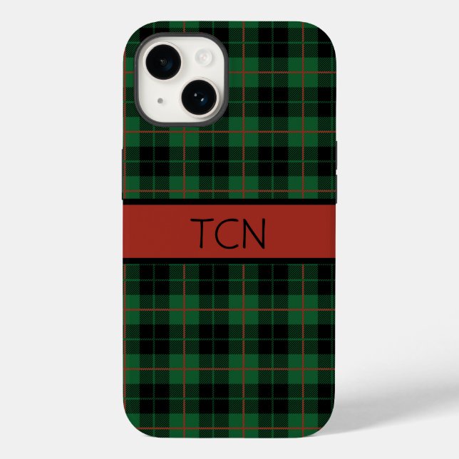 Coques Case-Mate iPhone Tartan à carreaux vert noir et rouge Monogram  (Verso)