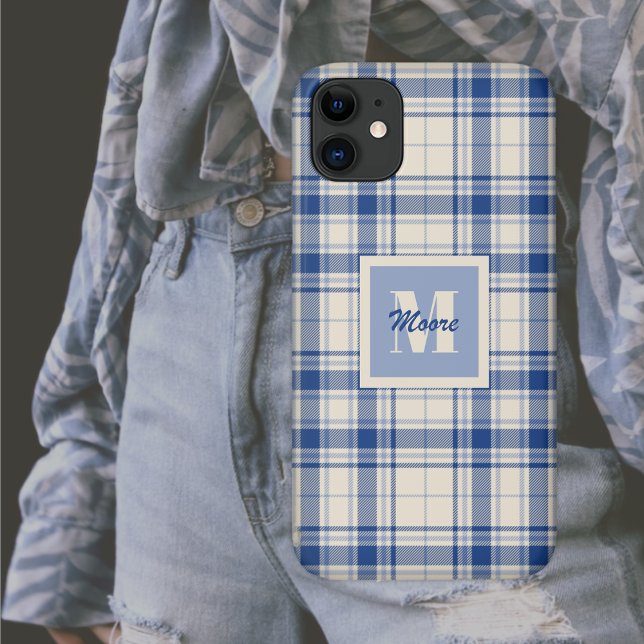 Coques Case-Mate iPhone Tartan - Arrière - plan crème bleu foncé - Télépho (Créateur téléchargé)