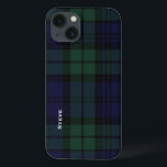 Case-Mate iPhone Case Tartan Black Watch Plaid<br><div class="desc">Beau coque iphone fait dans le bleu foncé et vert Black Watch tartan plaid. Personnalisez le texte blanc,  en courant sur le côté gauche,  pour vous-même ou comme une excellente idée cadeau. Une façon élégante de protéger votre appareil électronique.</div>