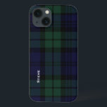 Case-Mate iPhone Case Tartan Black Watch Plaid<br><div class="desc">Beau coque iphone fait dans le bleu foncé et vert Black Watch tartan plaid. Personnalisez le texte blanc,  en courant sur le côté gauche,  pour vous-même ou comme une excellente idée cadeau. Une façon élégante de protéger votre appareil électronique.</div>