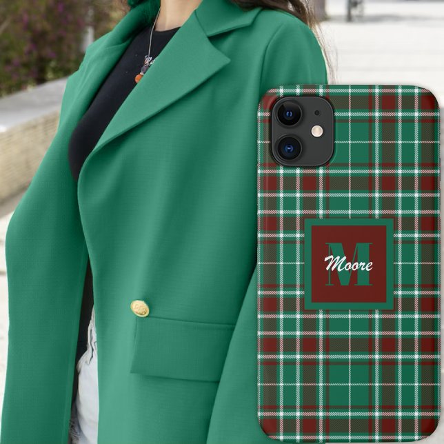 Coques Case-Mate iPhone Tartan - Boîtier de téléphone vert roux et blanc c (Tartan - Green Russet Red and Off White Phone Case by Leapfroglisics Shop)
