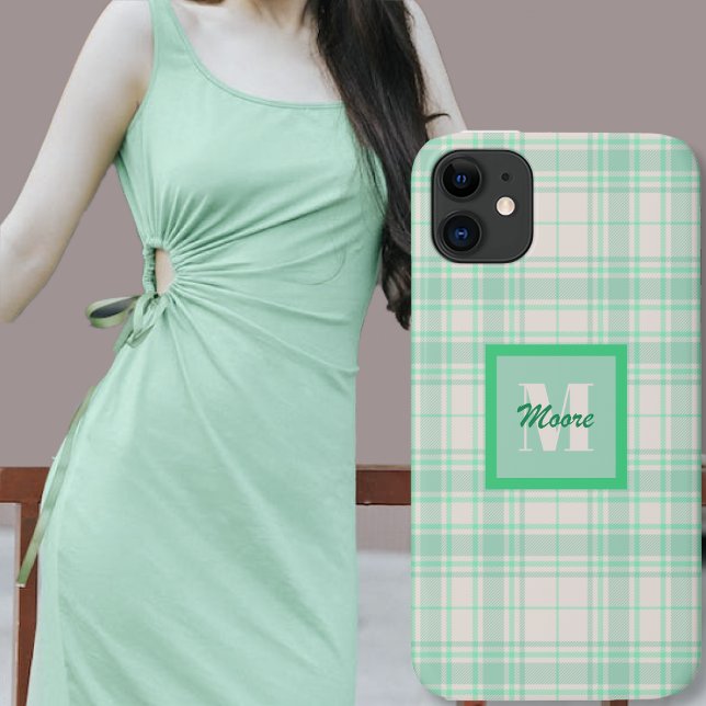 Coques Case-Mate iPhone Tartan - ciment blanc avec diverses teintes vertes (Tartan - cement off white with various Green Hues Case-Mate iPhone Case by Leapfroglisics Shop)