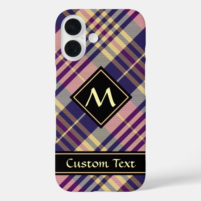 Coques Case-Mate iPhone Tartan mauve, or et bleu (Verso)