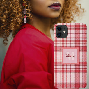 Case-Mate iPhone Case Tartan - Pastel Rose avec Cerise et Maroon Rouge