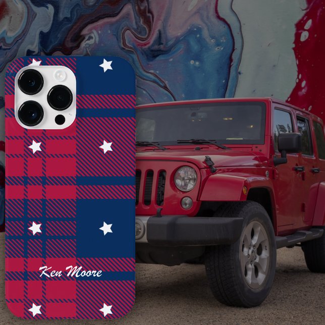 Coques Case-Mate iPhone Tartan - Patriotique - Bleu Rouge Étoiles Blanches (1-Tartan - Patriotic - Red Blue White Stars Case-Mate iPhone Case by Leapfroglisics Shop)