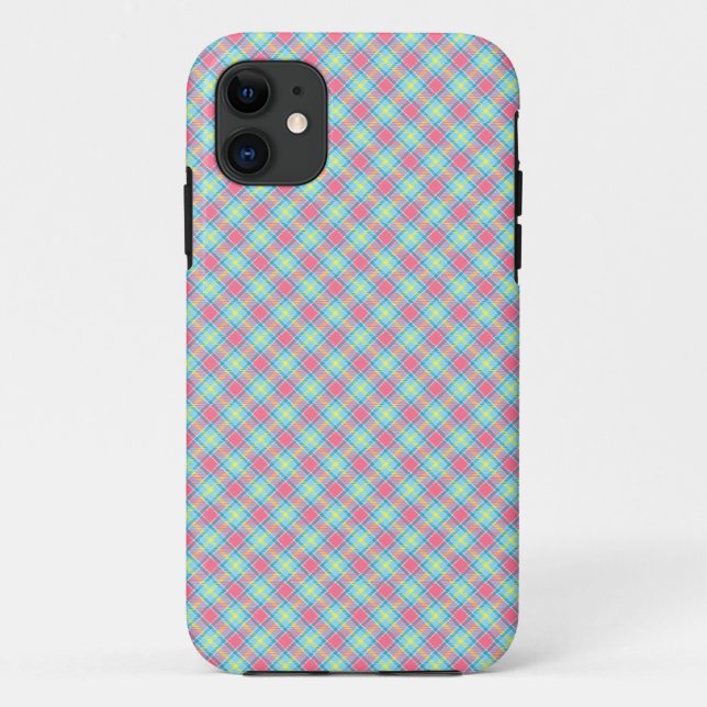 Coques Case-Mate iPhone Tartan rose jaune bleu (Dos)