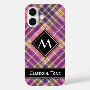Coque Pour iPhone 16 Tartan rose, or et bleu
