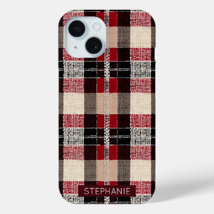 Coque Case-Mate iPhone Tartan rouge classique et noir - Rustique tissé