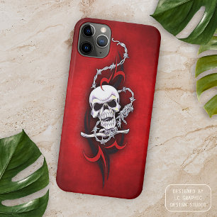 Coques Pour iPhone Tatouage à crâne tribal Barbed Wire Red Grunge