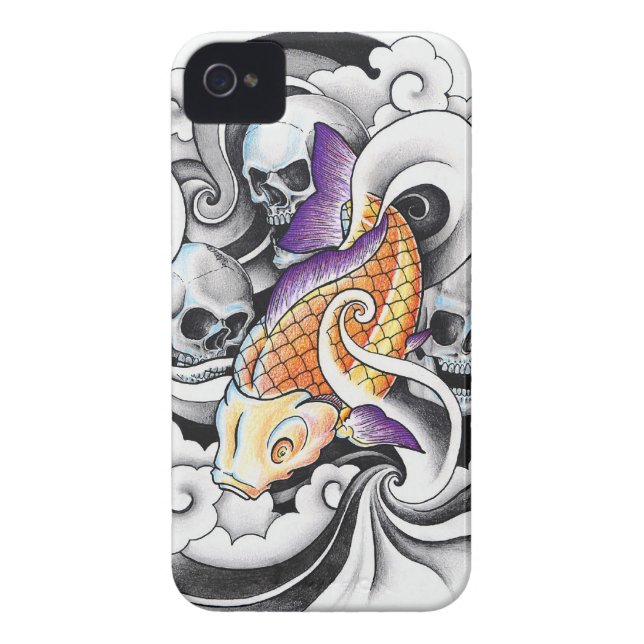 Coques Case-Mate iPhone Tatouage oriental frais de crâne de carpe de Koi (Dos)