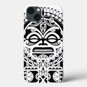Etui iPhone 13 Tatouage tribal polynésien avec masque tiki