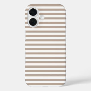 Coque Pour iPhone 16 Taupe Chaud & Blanc Rayures Horizontales Mignonnes