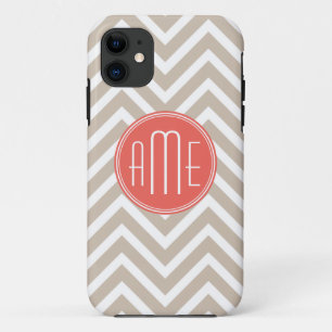 Coque Case-Mate Pour iPhone Taupe élégant et monogramme personnalisé corail
