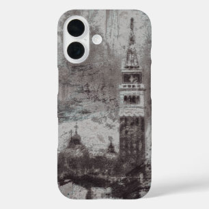 Coque Pour iPhone 16 Taupe et Cyan en détresse Skyline Venice Italie