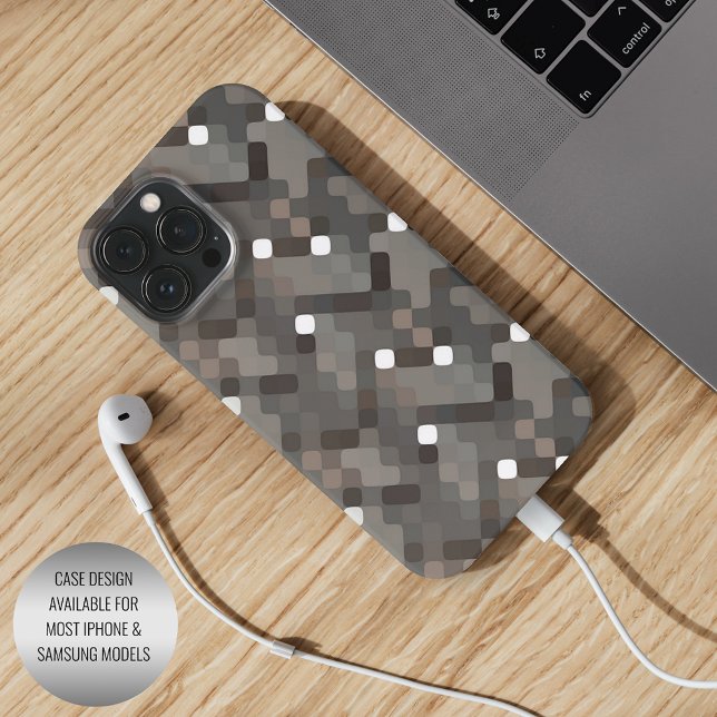 Coques Case-Mate iPhone Taupe Gris Brown Noir Moyen-siècle Motif Pixel (Créateur téléchargé)