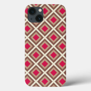 iPhone 13 Coque Taupe, Taupe Légère, Diamants Ikat Rose Chaud STay