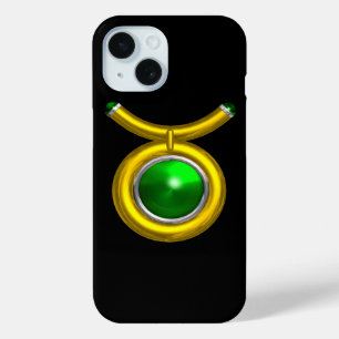 COQUE POUR iPhone 15 TAURUS /OR, EMÉRALD VERT SIGNE ZODIAC JEWEL
