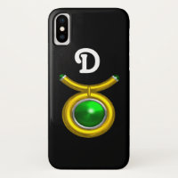 TAURUS /OR, ÉMERAUDE VERT ZODIAC JEWEL MONOGRAMME