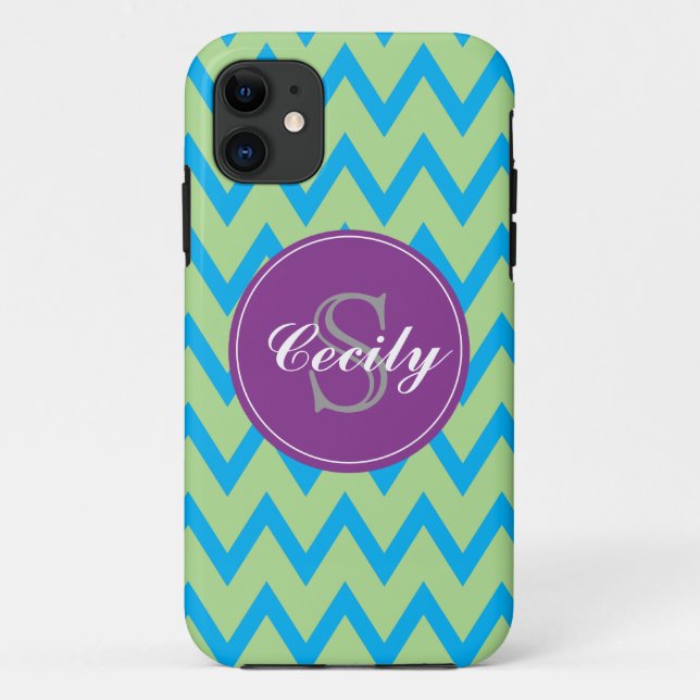 Coques Case-Mate iPhone Teal, chaux, caisse pourpre du monogramme iPhone5 (Dos)