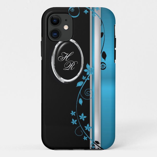 Coques Case-Mate iPhone Teal élégant et caisse florale noire de l'iPhone 5 (Dos)