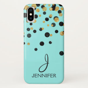 Case-Mate iPhone Case Teal et monogramme Girly de confettis de feuille