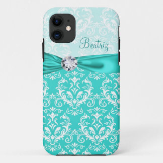 Coque Case-Mate Pour iPhone Teal et ruban et diamant élégants blancs de Faux