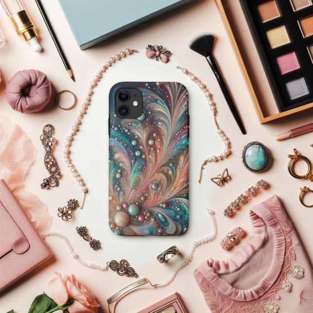 Coques Case-Mate iPhone Teal Iridescent Et Paillettes Bling Peach (Créateur téléchargé)