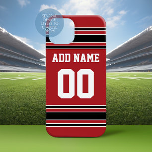 Coque iPhone 15 Mini Team Jersey Red Black Nom personnalisé Numéro