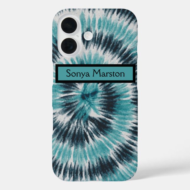 Coques Case-Mate iPhone Teinte rétro sarcelle bleu et noir Tie Dye Spirale (Verso)