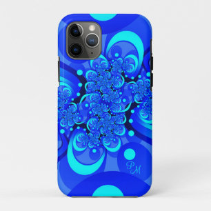 Case-Mate iPhone Case Teintes bleues, initiales d'art fractal abstrait m