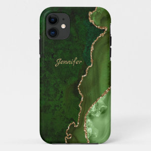 Case-Mate iPhone Case Teintes vertes modernes Cristal d'agate dorée Pers