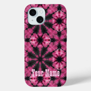 Coque Case-Mate iPhone Teinture à cravate rose et noire nom personnalisé