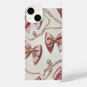 Coque Case-Mate iPhone Téléphone à rubans roses et perles esthétique Coqu