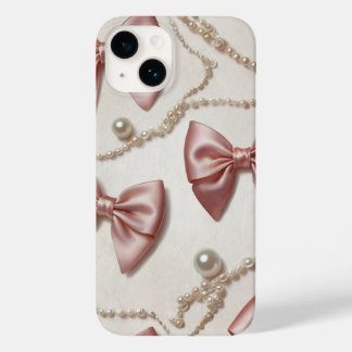 Coque Case-Mate iPhone Téléphone à rubans roses et perles esthétique Coqu