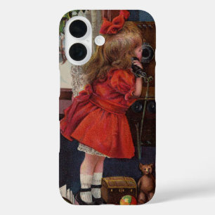 Coque Pour iPhone 16 Téléphone Antique de Petite Fille de Noël