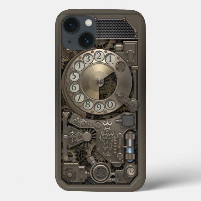 Coques Case-Mate iPhone Téléphone en métal rotatif Steampunk. Coque. (Verso)