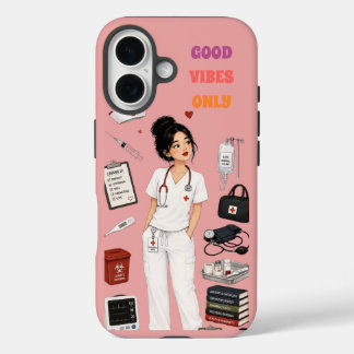 Coque Pour iPhone 16 Téléphone Rose Infirmière Brune Chignon Mignon Vib