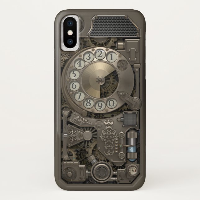Coques Case-Mate iPhone Téléphone rotatoire en métal de Steampunk. Cas (Dos)