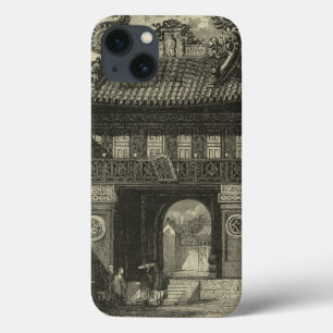 iPhone 13 Case Temple impérial asiatique dans noir et le blanc
