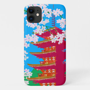 Coque Case-Mate iPhone Temple japonais avec des fleurs de cerisier