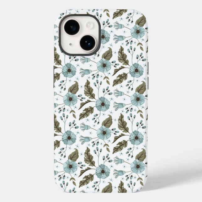 Coques Case-Mate iPhone Tendance Bohème Fleurie Bleu Vert (Verso)