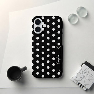 Coque Pour iPhone 16 Tendance Chic Points Personnalisé Nom Noir et Blan