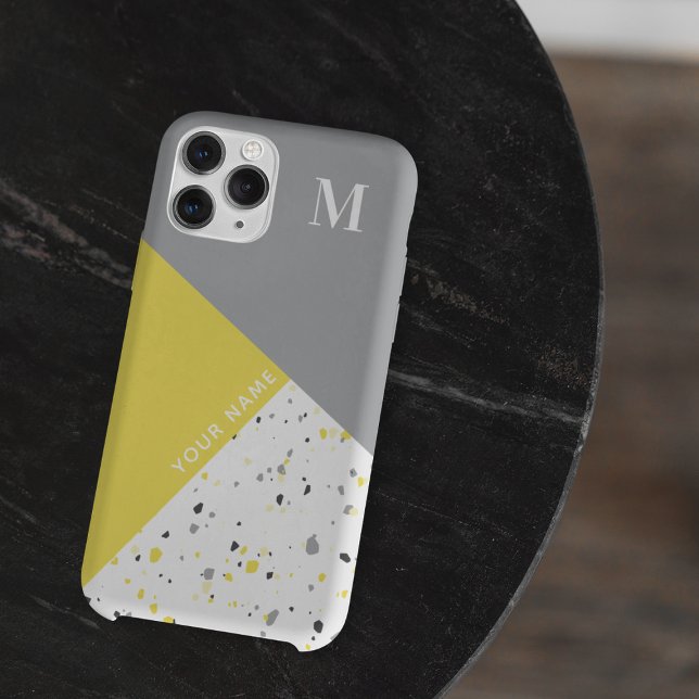 Coques Case-Mate iPhone Tendance Gray Gray Jaune Terrazzo Monogramme (Créateur téléchargé)