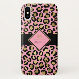 Case-Mate iPhone Case Tendance Noir Rose et Or Imprimé Léopard  Monogram