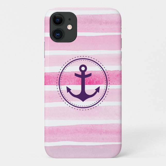 Coques Case-Mate iPhone Tendance rose blanc aquarelles violet Ancre (Dos)