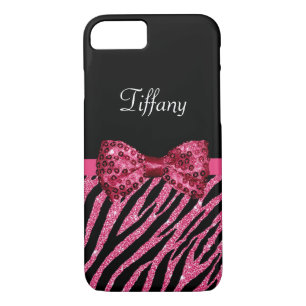Coque Case-Mate Pour iPhone Tendance rose Zebra Print FAUX Glitz Bow avec nom